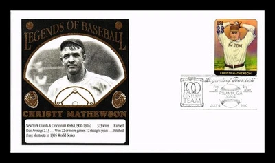 DR JIM STAMPS US COVER CHRISTY MATHEWSON LEGENDS OF BASEBALL FDC THERMOGRAPHED - Image 1 of 2