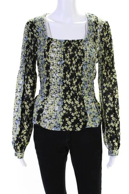 Blusa Top Floral Parker Para Mujer Cuello Cuadrado Calado Negro Azul Amarillo Talla XXS Foto 1 de 4