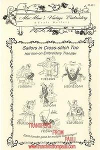 Sailors in Cross-stitch Too Hot Iron Transfers by MaMaw's Vintage Embroidery - Picture 1 of 1