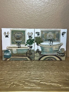 VTG Set Of (2) C. Winterle Olson Decorative Bath Scene Wall Art Tile/Plaques 5.5 - Picture 1 of 7