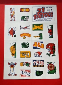 Vintage 1968 A&BC T.C.G Topps Chewing Gum Bubble Gum 21 Tatuaggi Foglio N.6 - Foto 1 di 1