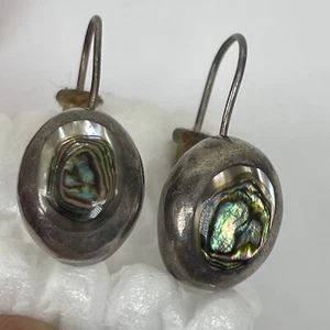Vintage Abalone Pearl Earrings Sterling Silver 925 Signed Hook Signed Jewelry - Picture 1 of 13