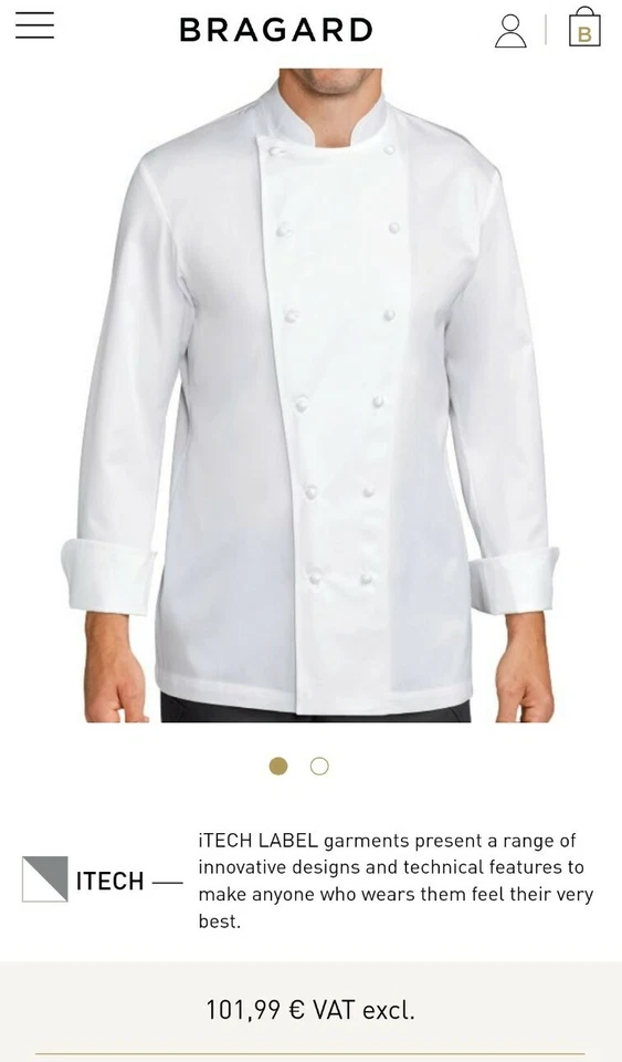 New Bragard Naval Men's Chef Jacket White Size 44  - Image 1 of 4