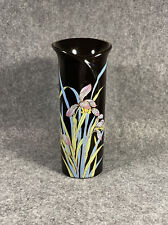 Vintage Black Onyx Vase Blue & Purple Iris w/ Gold Trim Floral Takahashi Japan