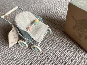 Maileg Baby Mice Stroller - Blue - Picture 1 of 7