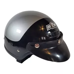 Motorcycle Helmet M2R Open Face Cruiser Street Bike Black Silver DOT Small #325 - Picture 1 of 12