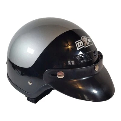 Motorcycle Helmet M2R Open Face Cruiser Street Bike Black Silver DOT Small #325 - Image 1 of 4