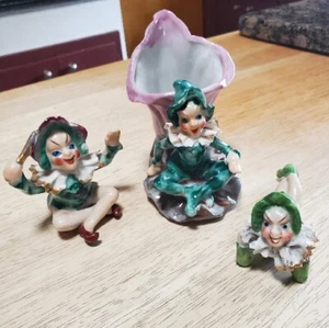Vintage Pixie Elves Ceramic Figurines Set Of 3 Made in Occupied Japan - Picture 1 of 12