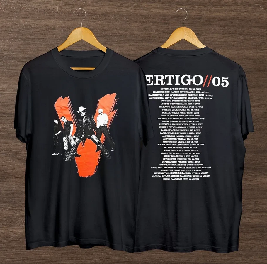 T-Shirt U2 Vertigo Tour 2005, Vintage U2 Rock Band Maglietta Doppio Lato Regali - Immagine 1 di 1