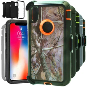 For iPhone XS XR MAX Camo Shockproof Defender Case Cover with Belt Clip Holster - Picture 1 of 21