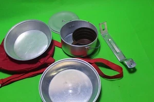 VINTAGE ALUMINUM METAL BOY SCOUTS OF AMERICA MESS KIT IN RED BAG PANS LIDS cook - Picture 1 of 5