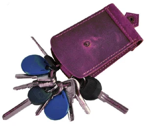 men women key box case Rings holder pocket cow Leather pouch bag purple H350 - Picture 1 of 6