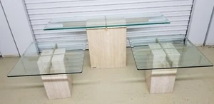 Artedi Italian Beveled Glass Top and Marble Base Coffee Tables Set of 3 Mintish - Picture 1 of 4