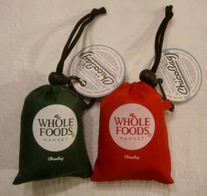 2 Whole Foods Market ChicoBag Reusable Grocery Bags Portable Travel Clip NEW