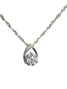Charter Club Silver Tone CZ Teardrop Pendant Necklace stylish 16" NWT - Picture 1 of 7