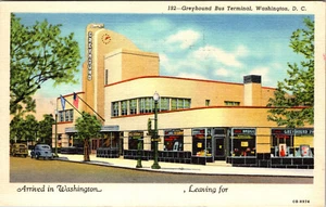 WASHINGTON, D.C. - GREYHOUND BUS TERMINAL - 1940 - VINTAGE LINEN POSTCARD - Picture 1 of 2