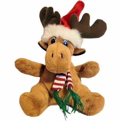 Dan Dee Christmas Moose Plush Santa Hat Red White Striped Scarf Stuffed Animal - Image 1 of 4
