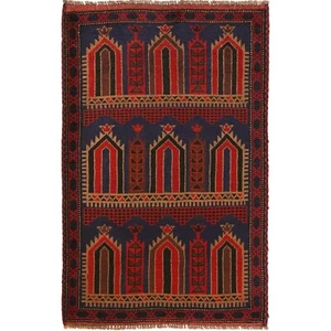 Traditional Hand-knotted Afghan Prayer Design Area Wool Carpet 3'2x4'11ft B17645 - Picture 1 of 8