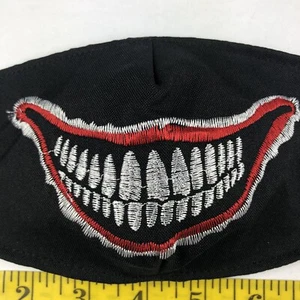 Evil Grin Black Embroidered Face-Mask Adult Size Hand-Made In Mexico Cubre-bocas - Picture 1 of 4