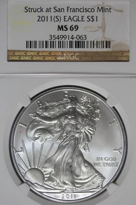 2011 S NGC MS69 AMERICAN SILVER EAGLE #B51068 - Image 1 of 2