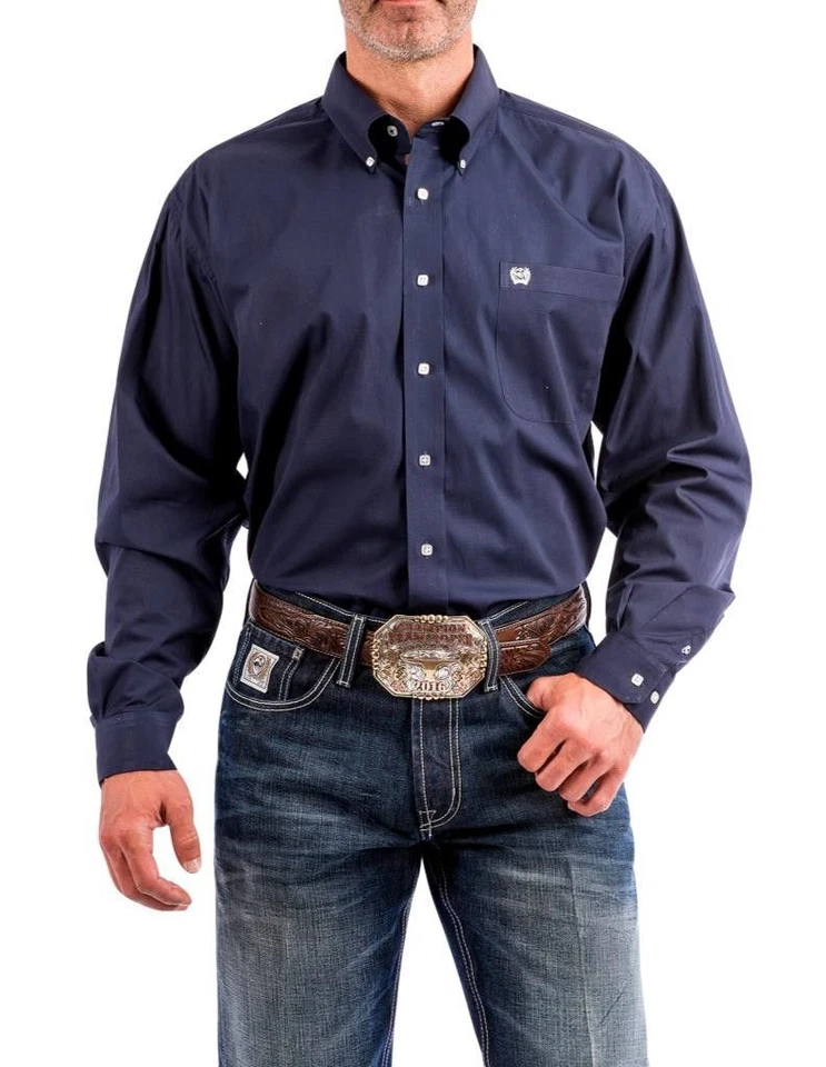 Cinch Apparel Mens Solid Navy Long Sleeve Button Down Navy XS