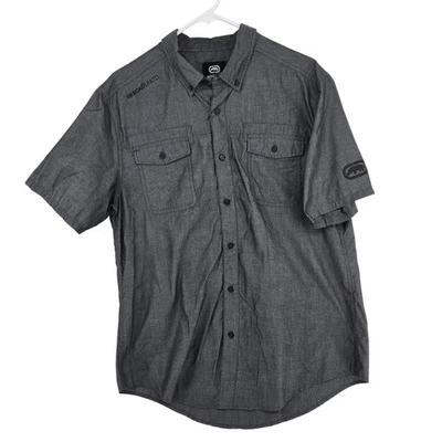 Ecko Unltd Shirt Mens Large Gray Button Up Short Sleeve Utility Pockets Workwear - Image 1 of 4