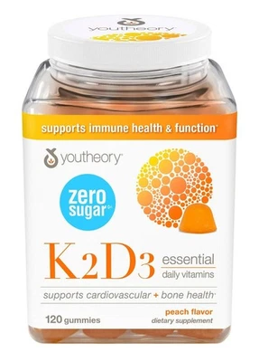Gomitas de melocotón Youtheory® K2 D3 Zero Sugar, 120 vitaminas Foto 1 de 4