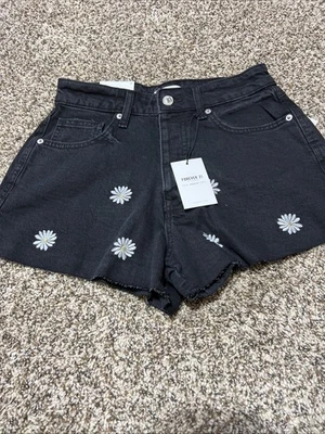 Pantalones Cortos de Denim Forever 21 Para Mujer Bordados Margaritas Deshilachados/Dobladillo Crudo Talla 28 NEGRO Foto 1 de 3