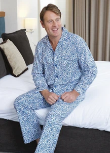 NEW Men's Traditional Brushed Cotton 'Champion' Blue Paisley Pyjama set - Picture 1 of 1