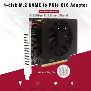 New 4 Port M.2 NVME SSD To PCIE X16 Expansion Card PCIE Split With cooling fan - Picture 1 of 5