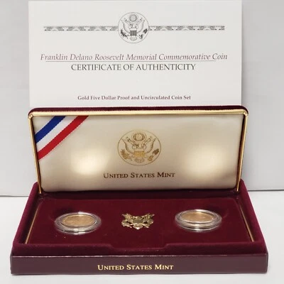 1997-W $5 Franklin Roosevelt Commemorative Proof & BU Gold 2 Coin Set - G2976 - Image 1 of 4