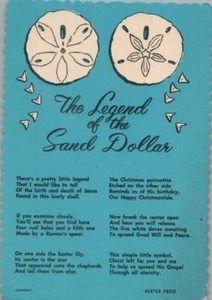 FL-Florida, The Legend Of The Sand Dollar, Keyhole Urchin, Vintage Postcard 1970 - Bild 1 von 2