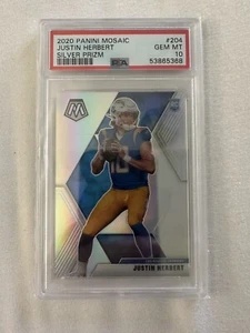 JUSTIN HERBERT SILBER CHROM ROOKIE INVESTITIONSKARTE 2020 MOSAIK RC PSA 10 EDELSTEIN - Bild 1 von 2