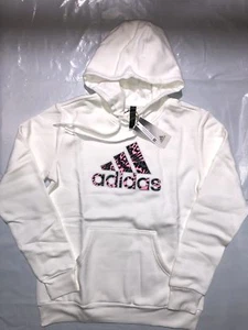 Women's Adidas Hooded Leopard Print Sweatshirt White Pink HY3074 - Picture 1 of 1