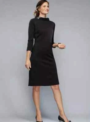 NEW Talbots Sequin Detail Mock Neck Ponte Dress Black Back Zip $169 Size 18 - Image 1 of 4