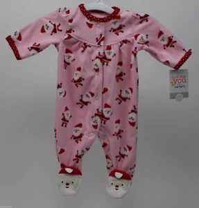 Christmas Carter's Pink & Red Footed Fleece Blanket Sleeper Santa Size Newborn - Picture 1 of 1