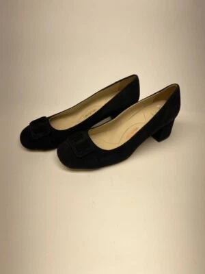 Bombas de salto Amalfi Baccio femininas camurça preto bloco tamanho 9 - Imagem 1 de 4