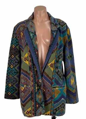 Blazer de flanela vintage anos 90 jaqueta casaco asteca sudoeste tamanho G estampa total - Imagem 1 de 4
