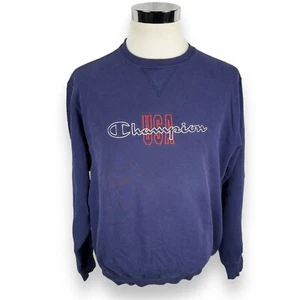 Vintage Champion USA Sweatshirt Men XL Navy Blue Cotton 90s Embroidered Logo - Picture 1 of 9