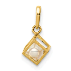 Lex & Lu 14k Yellow Gold Square with FWC Pearl Pendant - Picture 1 of 4