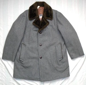 Vintage 70s Mighty Mac Mens 42 Wool Coat Jacket Faux Fur Boa Collar - Picture 1 of 10
