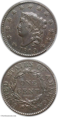 1819/8 Large Cent PCGS AU55 CAC Cover