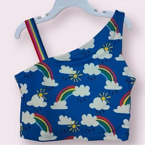 Hanna Andersson Sz 10 Rainbow Rain or Shine Allover Print One Shoulder Swim Top - Picture 1 of 6