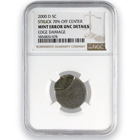 2000 D Jefferson Nickel 70% Struck Off Center - NGC Unc Details Rim Damage Cover