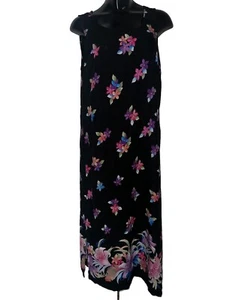 Vintage ERIKA Dress Womens Large L Black Floral Sleeveless Slit Maxi Y2K Resort - Picture 1 of 5