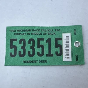 1992 Michigan Resident Deer Hunting Back Tag License Vintage MI - Picture 1 of 3