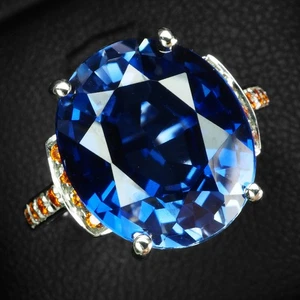 Glamorosos anillos hechos a mano de plata de ley 925 de 9,25 quilates con zafiro azul aciano - Imagen 1 de 8