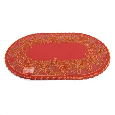 Christmas Holiday Red and Gold Vinyl 18" Oval Placemats,  Set of 4 - Image 1 of 4