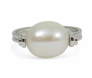 New Solid 14ct White Gold 12mm Oval Pearl Spinning Dress Ring Size 7 N 54 585 - Picture 1 of 12
