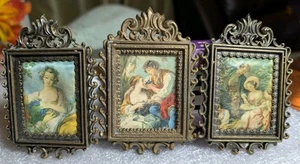 Set 3 Made in Italy Mini Brass Framed Courting Scenes 1940s - Picture 1 of 23